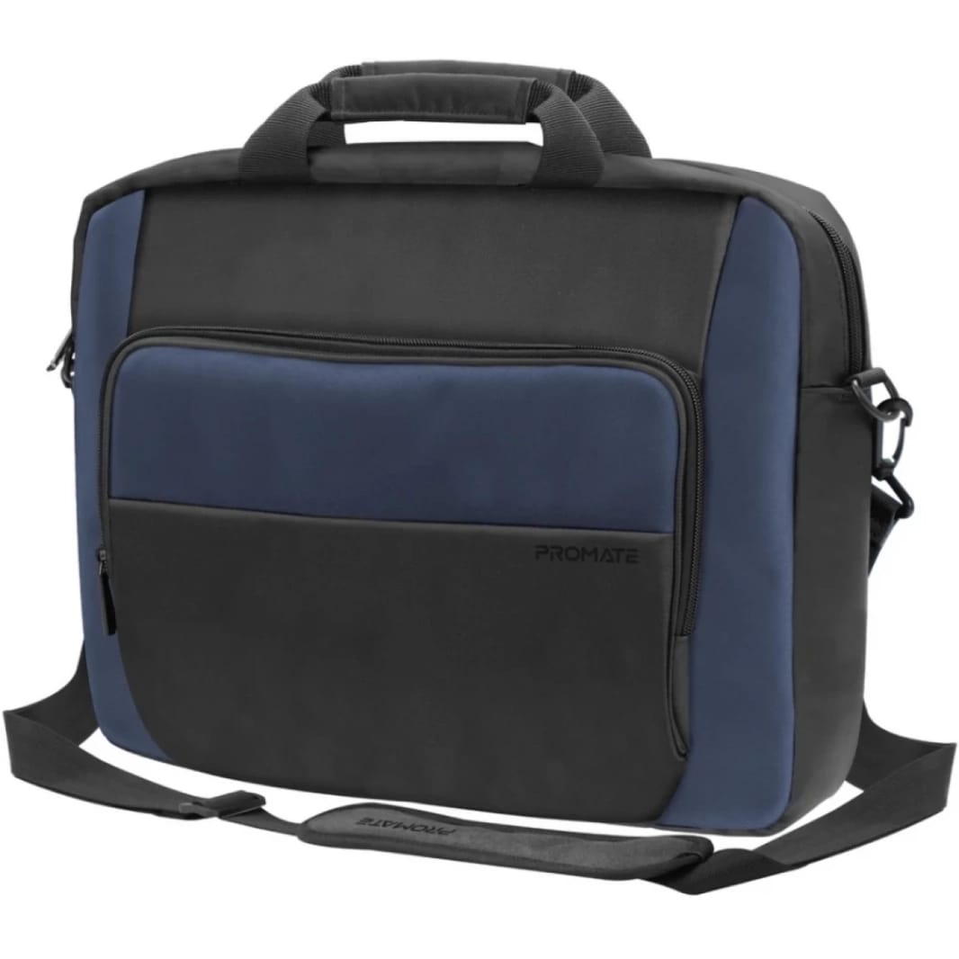Promate Limber-MB Messenger Lightweight 15.6" Laptop Bag w/ Secure Zippers Water-Resistance Luggage Belt - Black