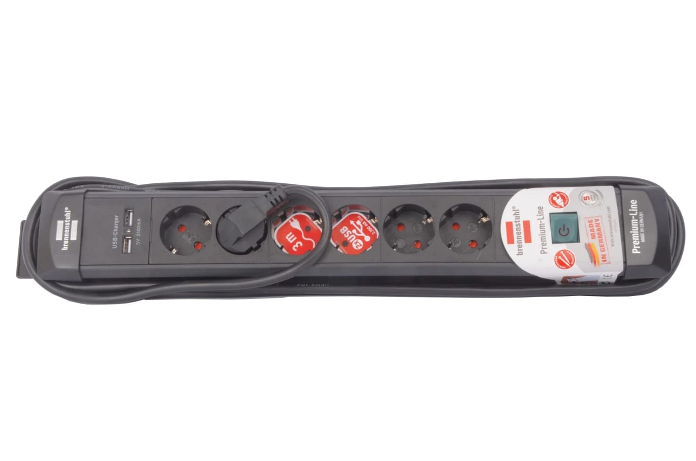 وصلة كهرباء مدخل الماني 6 مداخل 3 متر مع USB