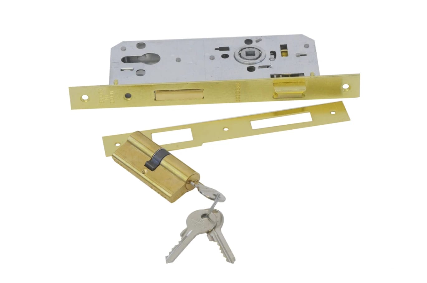 Door Lock w/Cylinder Gold 45mm/Regular Profile