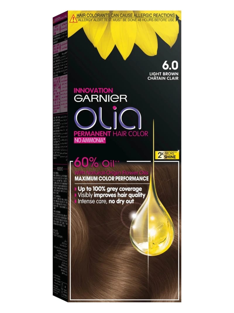 Garnier 6.0 Light brown, No Ammonia Permanent Haircolor with 60% Oils