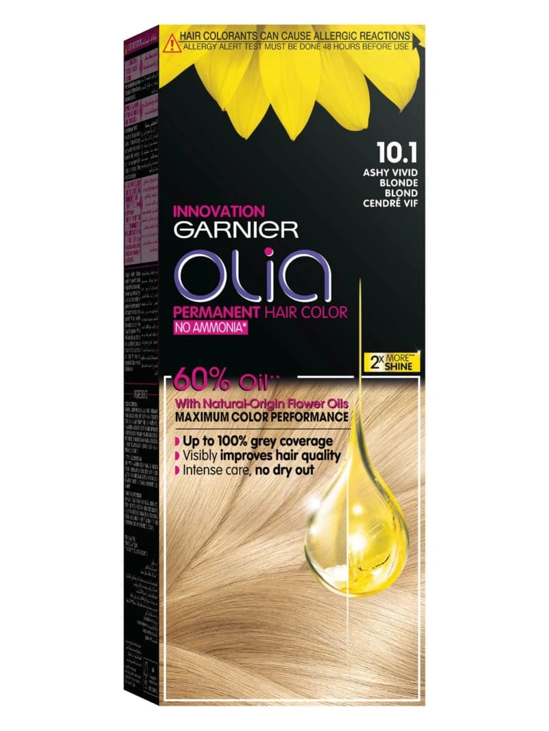 Garnier 10.1 أشقر رمادي حيوي، صبغة شعر دائمة بدون أمونيا، تحتوي على 60% زيوت