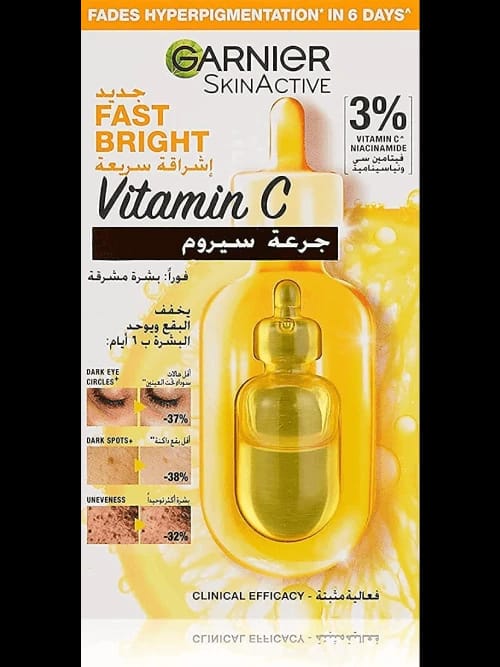 Garnier مصل أمبولة Fast Bright لعلاج فرط التصبغ والهالات السوداء - فيتامين سي والنياسيناميد