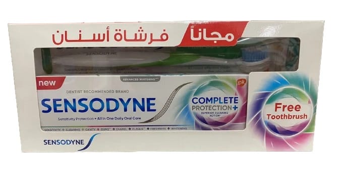 معجون أسنان سنسوداين للحماية الكاملة والتبييض المتقدم + معجون أسنان سنسوداين متوسط ​​الحجم مجانًا