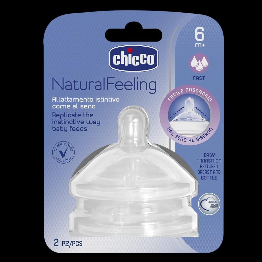 حلمة تشيكو Natural Feeling ذات التدفق السريع للأطفال من عمر 6 أشهر فما فوق، قطعتان