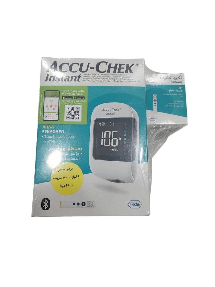 جهاز قياس نسبة السكر في الدم ACCU-CHEK اللاسلكي الفوري وجهاز الوخز + 50 شريط اختبار