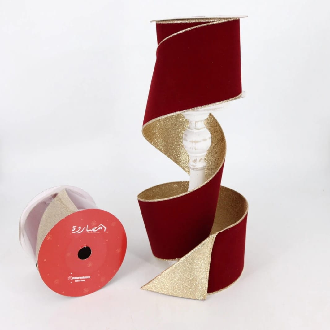 Burgundy Velvet/Champagne Wired Ribbon