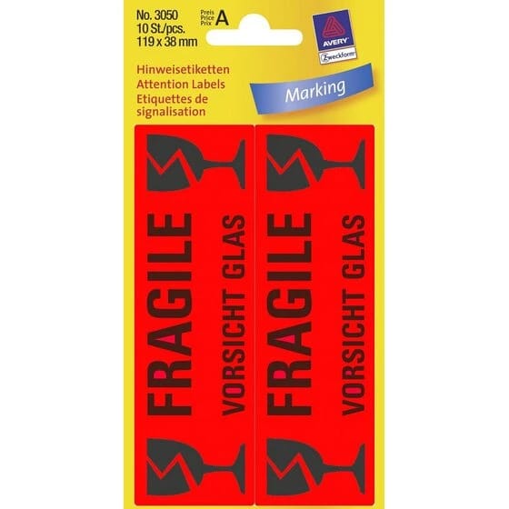 Zweckform Attention Fragile Labels 119x38 mm - Pack of 10