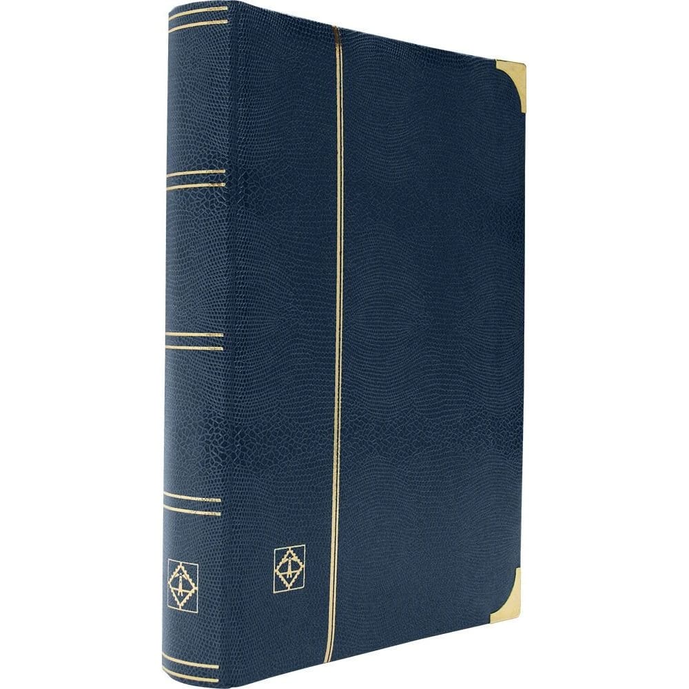 NEW Leuchtturm Comfort Deluxe Stockbook Blue Padded Crocodile Cover & Gold Fittings Stamp Album 64 Pages White A4