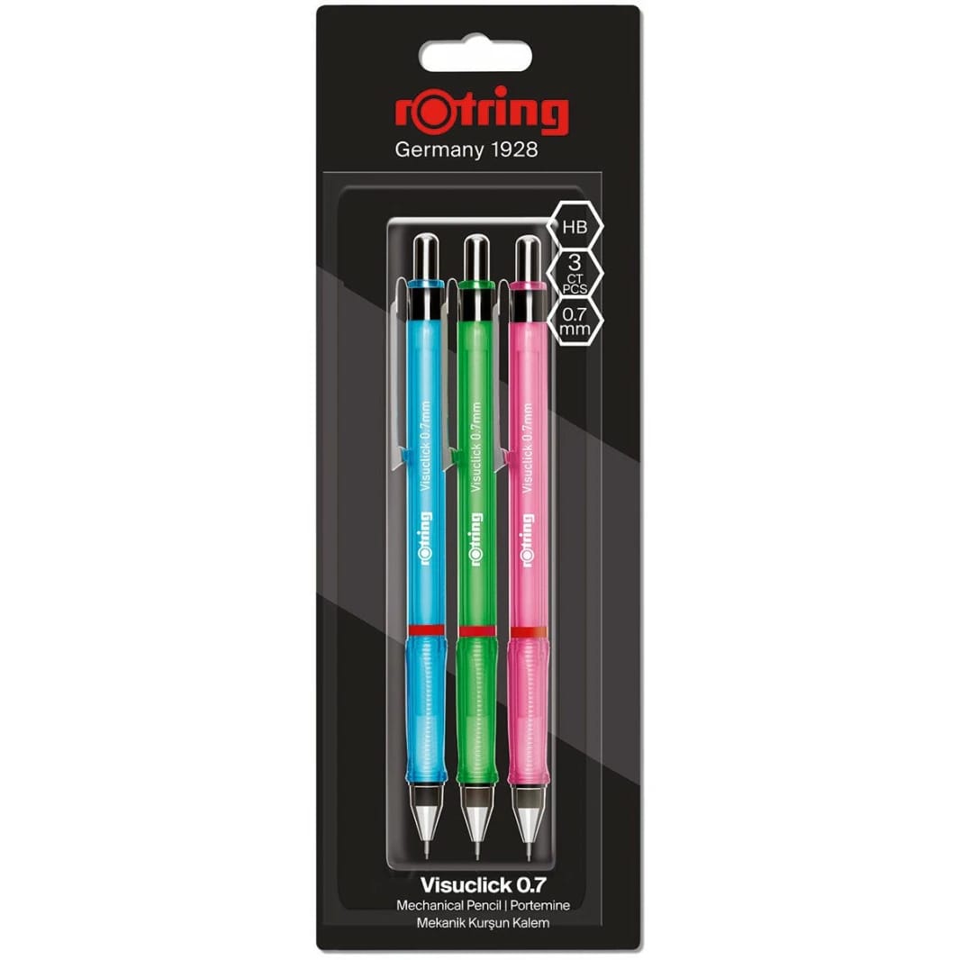 Rotring Visuclick Mechanical Pencil 0.7 mm - Pack of 3 - Assorted Colors