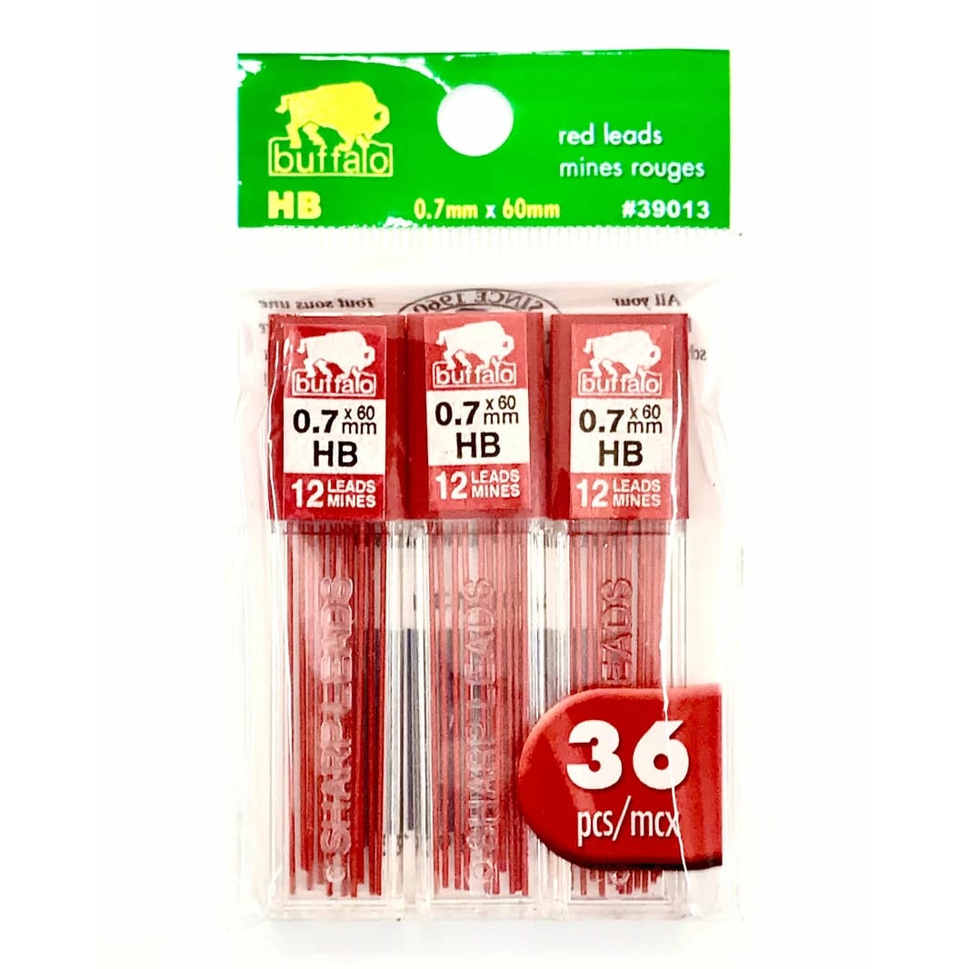 Buffalo Red Colour 0.7mm HB Leads - Pack of 36