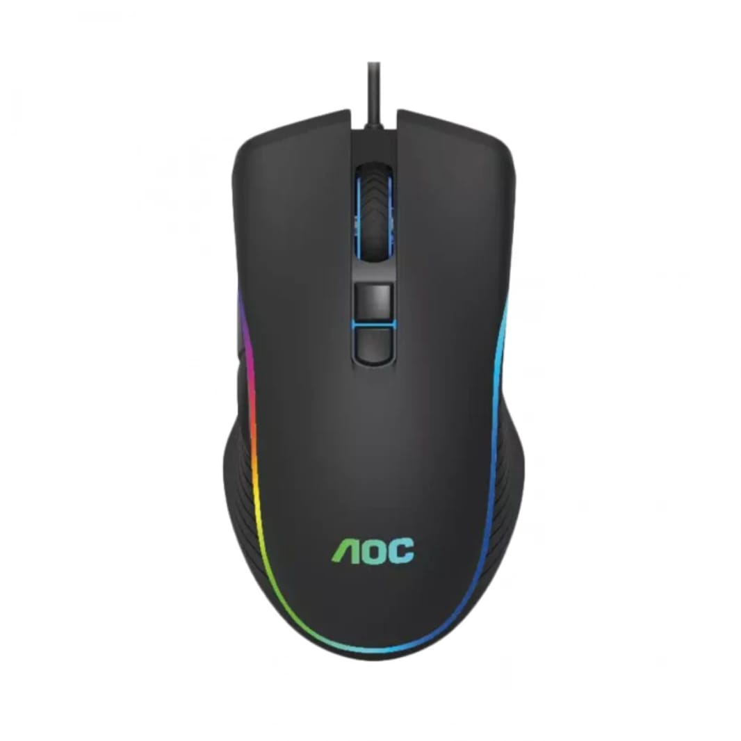 ماوس الألعاب الضوئية السلكية AOC GM100 المزودة بـ 6 مفاتيح وإضاءة RGB بدقة 2400 نقطة في البوصة