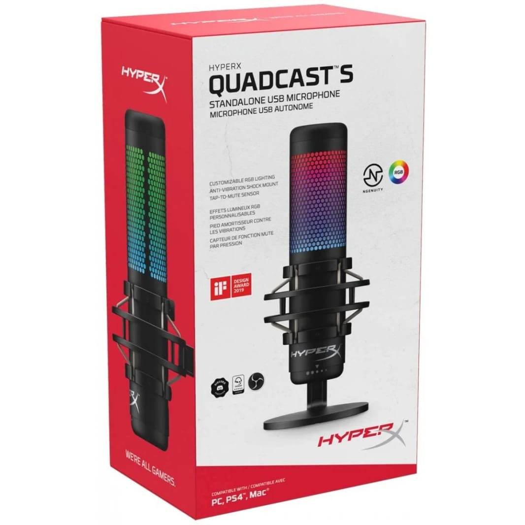 ميكروفون مكثف USB HP HyperX QuadCast S RGB لأجهزة الكمبيوتر الشخصية وPS4 وPS5 وMAC