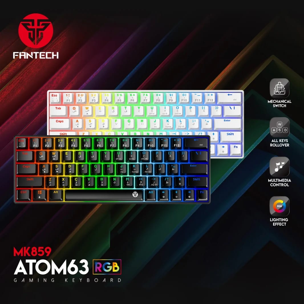 لوحة مفاتيح ميكانيكية Fantech Atom63 MK859 RGB باللغة العربية/الإنجليزية