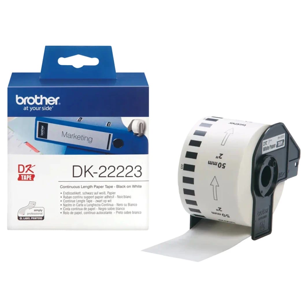 Brother DK-22223 Original 50mm x 30.48m Black on White Continuous Paper Tape
