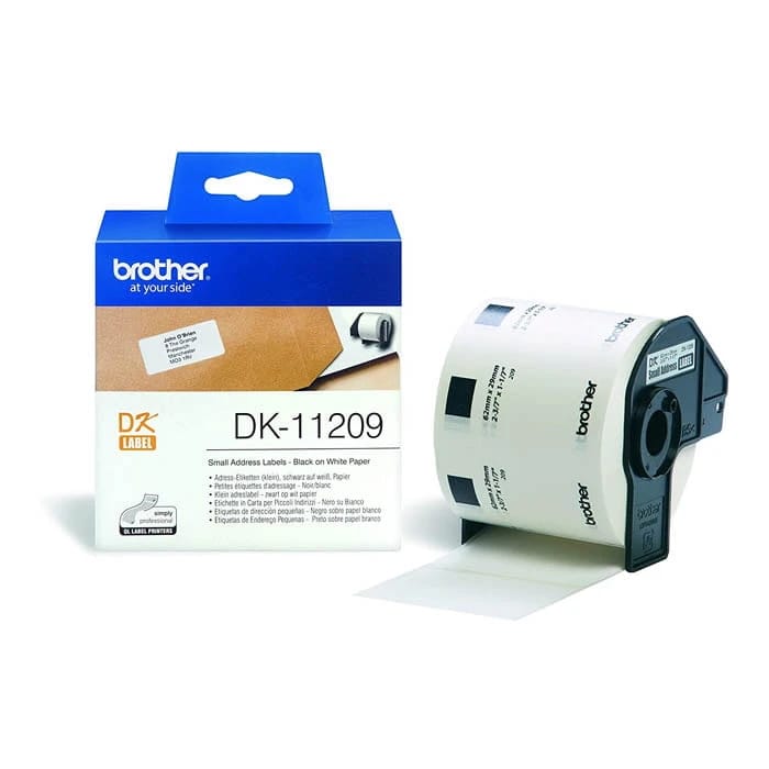 ملصقات Brother DK-11209 الأصلية 29 مم × 62 مم باللون الأسود على الأبيض من طراز P-Touch x800
