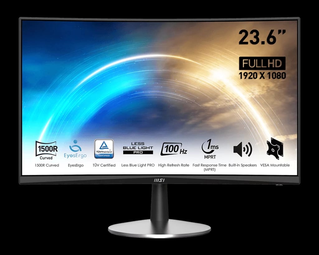 شاشة MSI PRO MP2422C FHD مقاس 24 بوصة، تردد 100 هرتز VA، منحنى 1500R، أسود