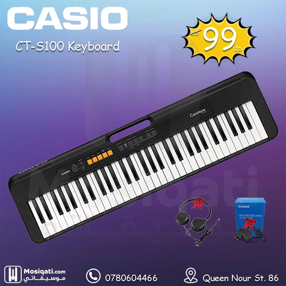 لوحة مفاتيح Casio CTS100 مع محول طاقة وسماعة رأس