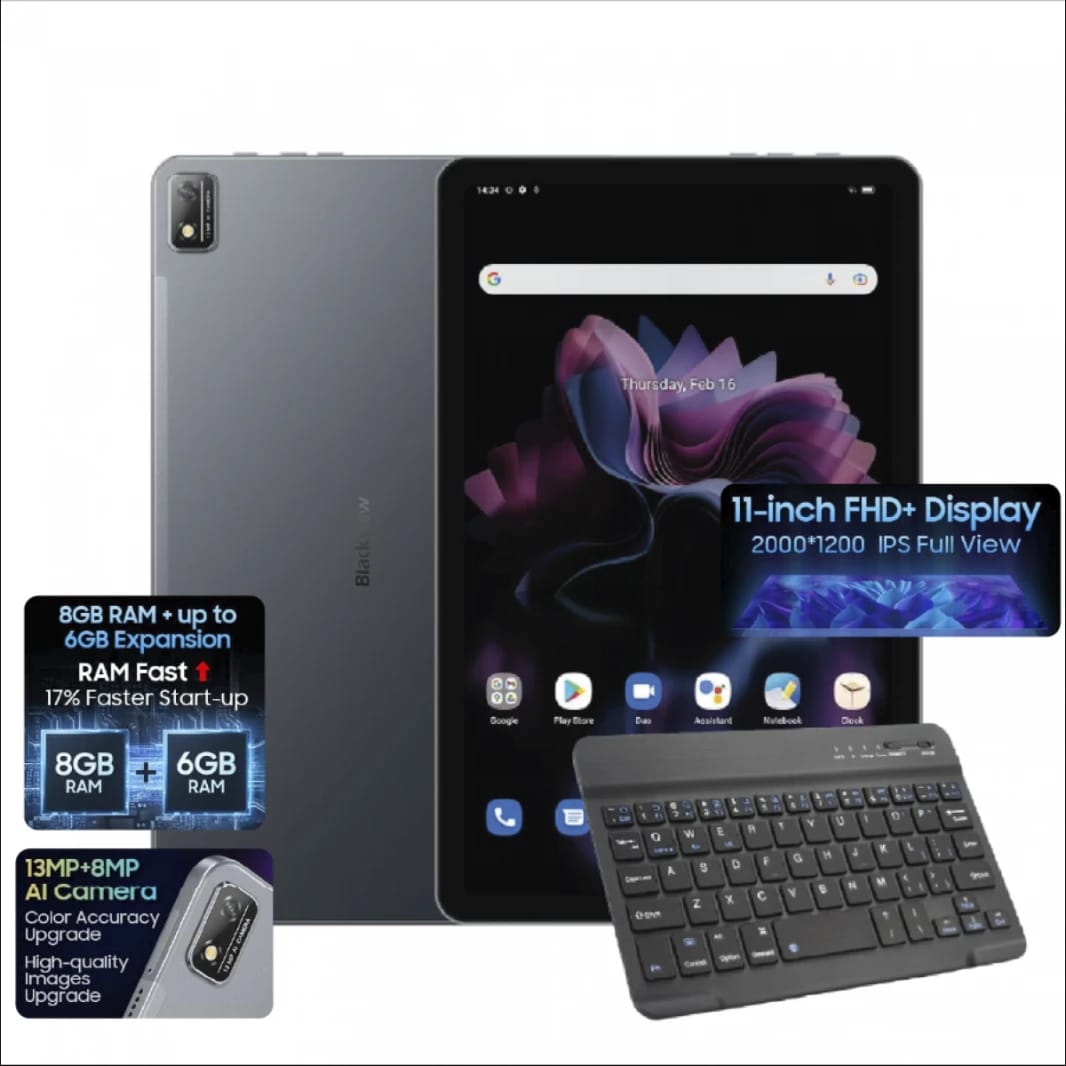 Blackview Tab 16 | 11'' FHD+ Display | Android 12 Tablet, 8GB+256GB 4G LTE | Quad Box Stereo Speaker | FREE BT KEYBOARD & Stylus