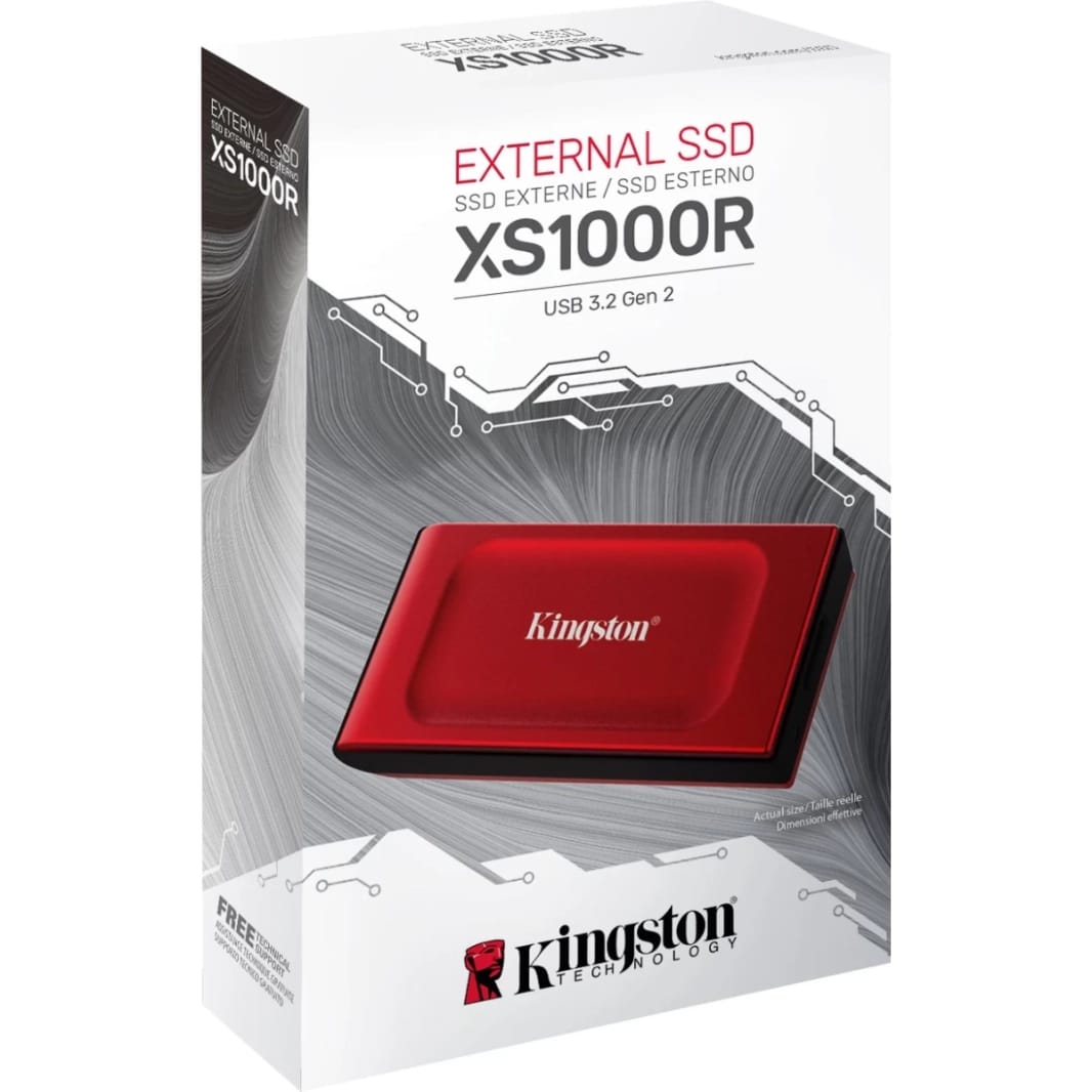 Kingston XS1000 1TB High Performance Pocket-Sized External SSD USB C w/ USB-C to USB-A Cable - Red