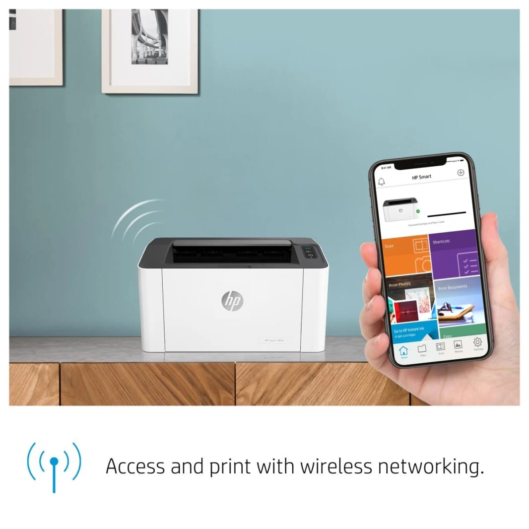 HP Laser Printer 107w 1200 x 1200 DPI A4  21 ppm, Manual Duplex printing. Network ready, Wi-Fi