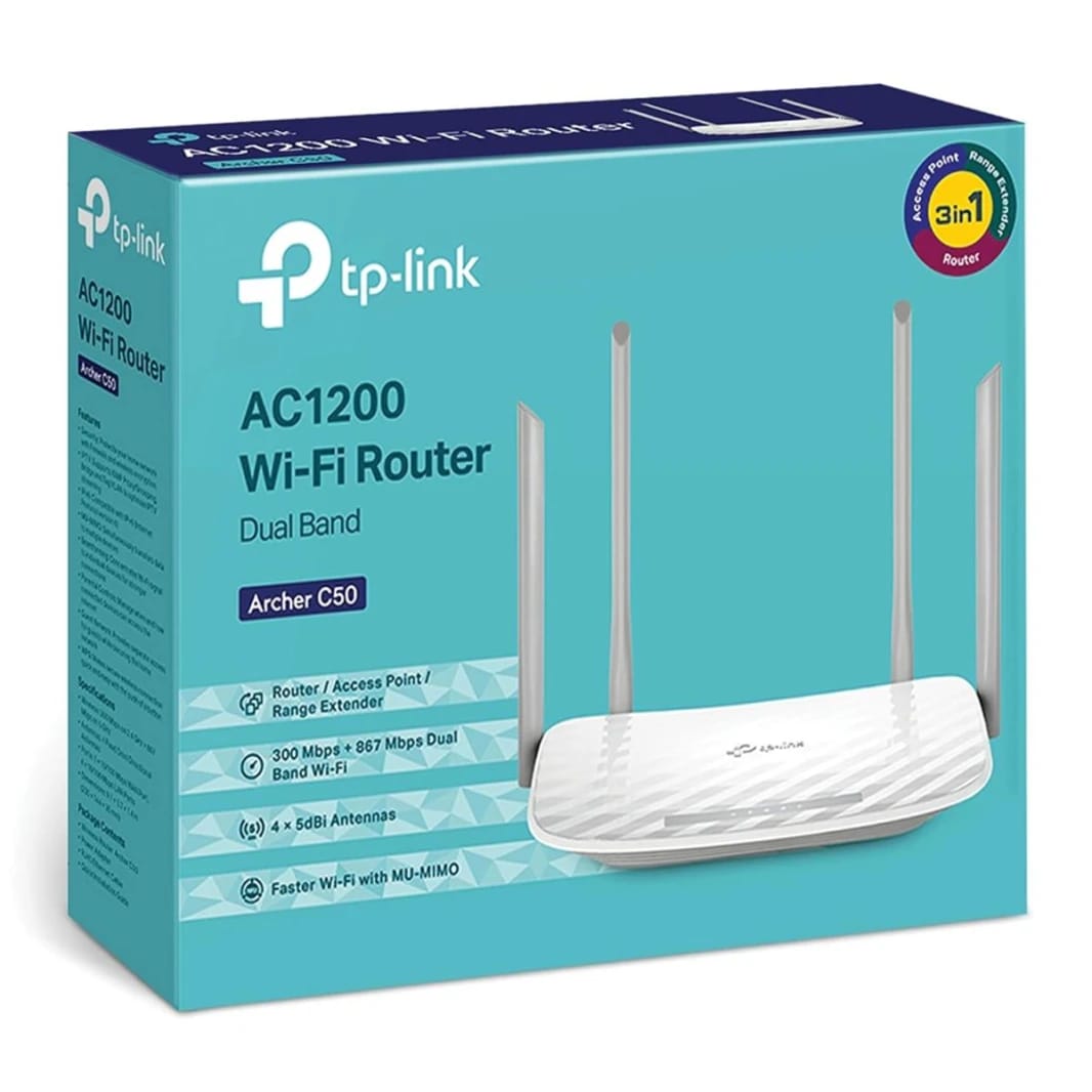 TP-Link ARCHER C50 AC1200 Dual Band Router Dual-band WiFi  4 External Antennas Provide Stable Wireless