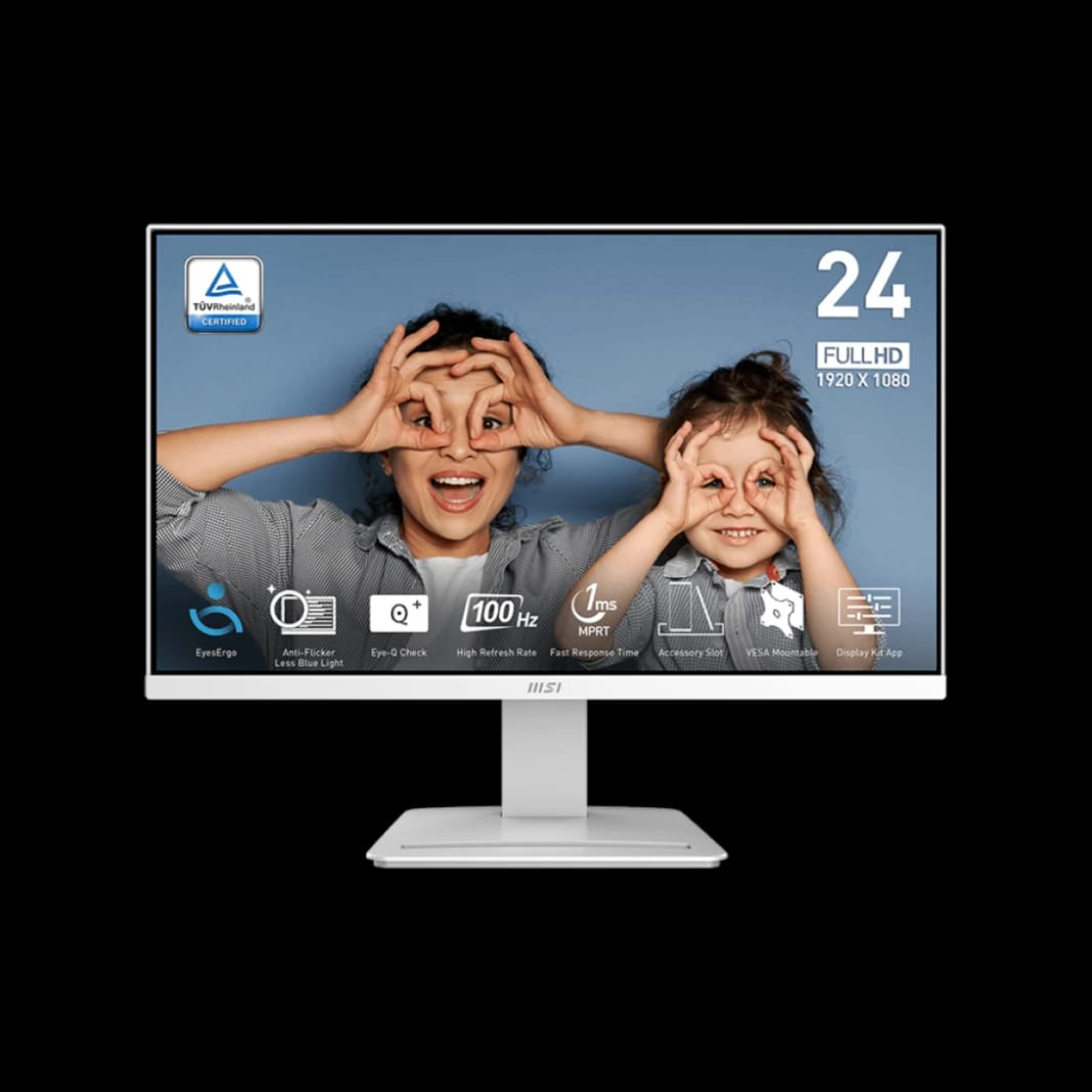 MSI PRO MP2412, 24", 1920 x 1080 (FHD), FreeSync, 100Hz, TUV Certified Eyesight Protection, 1ms, VESA Mountable, HDMI™ & Display Port (1.2a), White  /2 Years Warranty