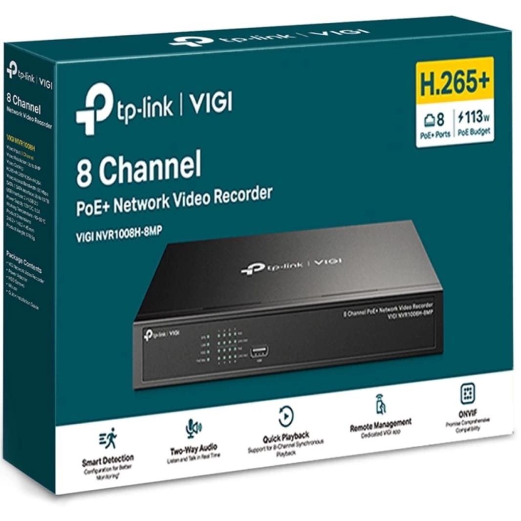 TP-Link VIGI NVR 1008H-8MP 8 Channel Network Video Recorder 4K HDMI 16MP H.265+ ONVIF Plug & Play Two-Way Audio Remote Monitoring