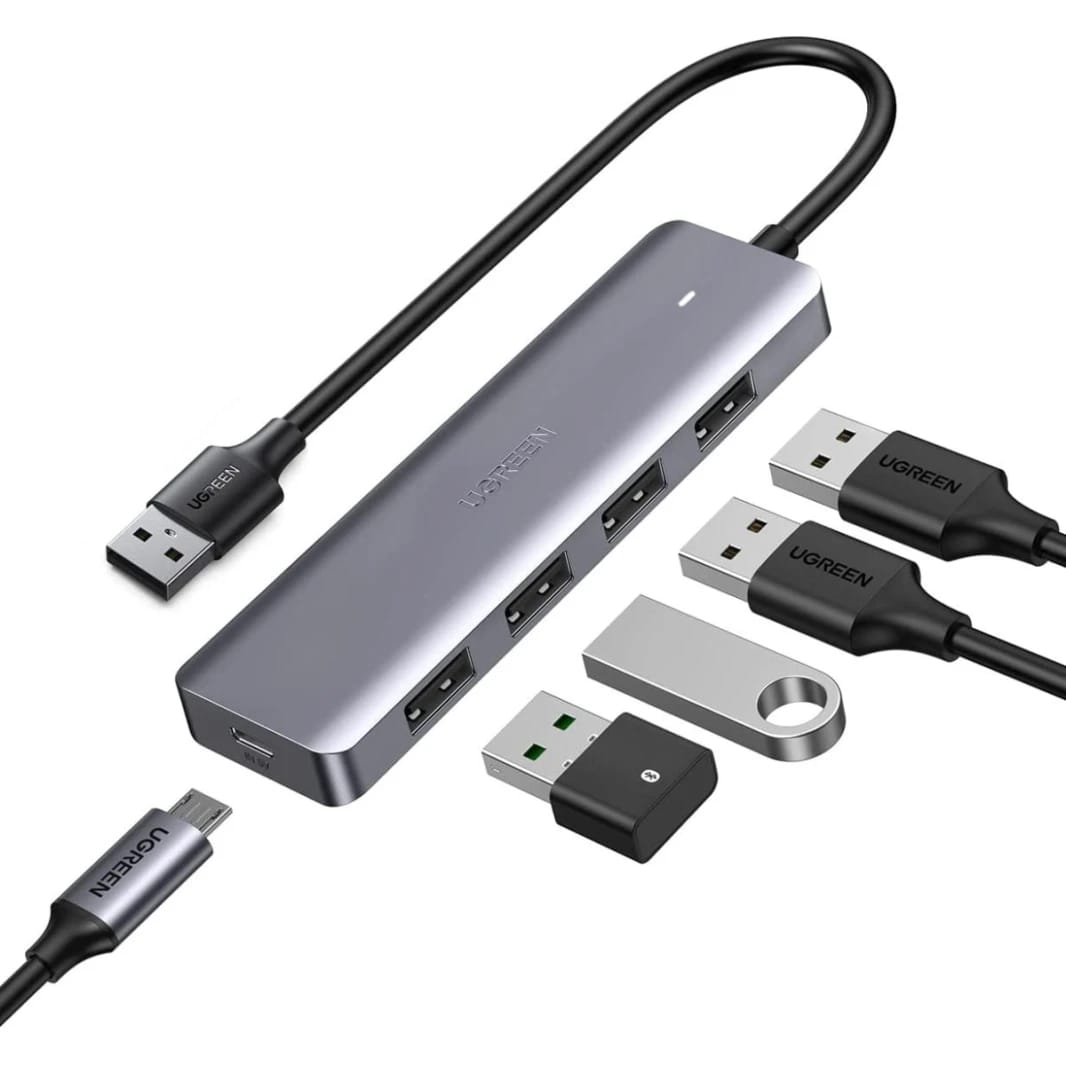 UGREEN CM219 USB 4-Port 3.0 Hub with Type C Power Supply, Metal Plated Shell, Ultra Slim
