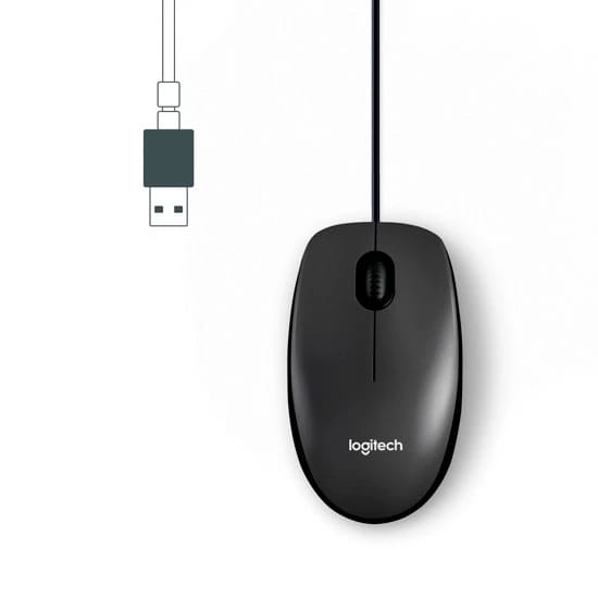 ماوس لوجيتك M100 سلكي بصري USB للاستخدام باليد اليمنى واليسرى بحجم كامل ومريح (أسود)