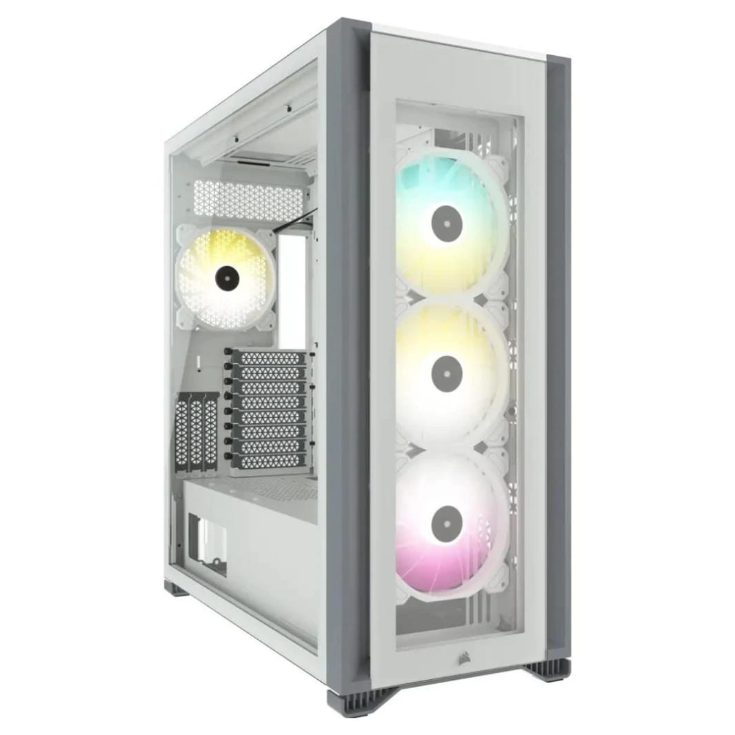 علبة ألعاب Corsair iCUE 7000X RGB كاملة الحجم من الزجاج المقوى ATX - أناقة بيضاء مع مراوح RGB ذكية