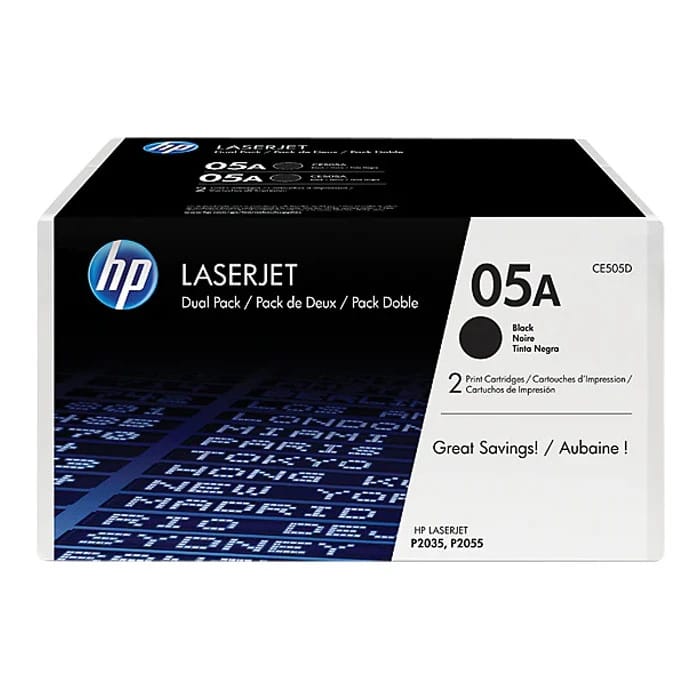 HP 05A Black Original Toner Cartridge (CE505D) 2 Pack