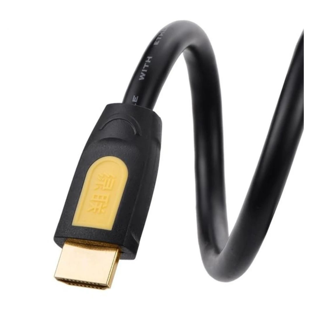 كابل HDMI دائري من UGREEN HD101 بطول 1.5 متر - أصفر وأسود - كابل HDMI دائري بطول قياسي لتطبيقات متنوعة