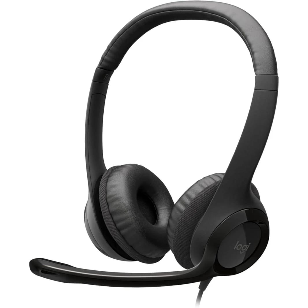 Logitech H390 Wired USB Black Headset, Stereo Headphones with Leatherette Earcups Noise-Cancelling Mic, In-Line Controls For PC/Mac/Laptop