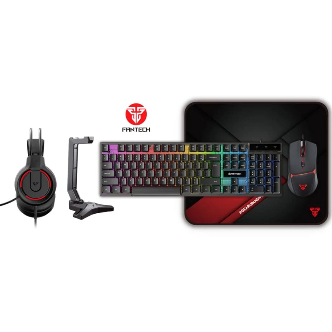 FANTECH P51 Power Bundle 5 IN 1 Gaming Set Combo Black Wired (Keyboard + Mouse + Headset + Mouse Pad+ Headset Stand)