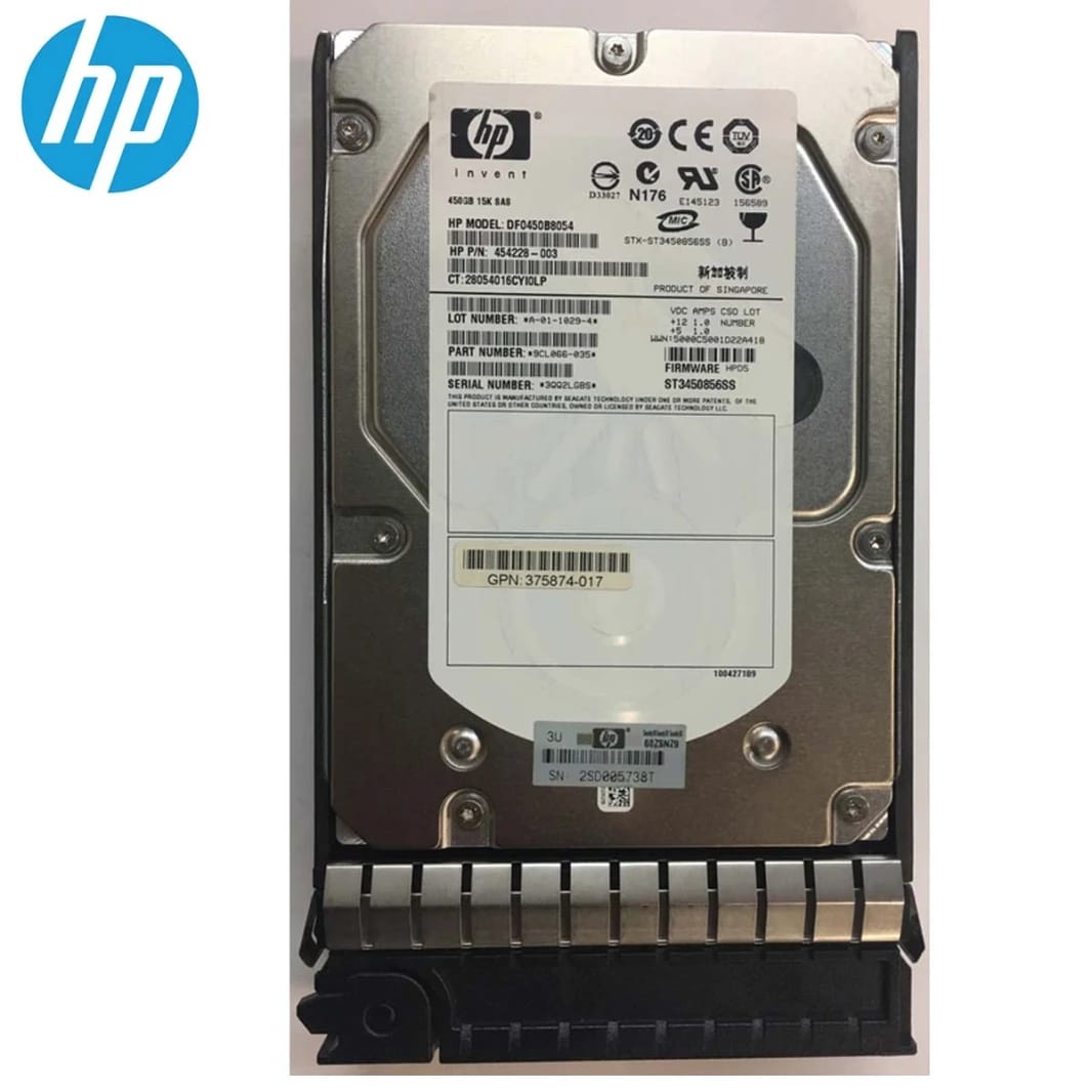 قرص صلب HP سعة 450 جيجابايت 3 جيجابايت SAS 15000 دورة في الدقيقة 3.5 بوصة