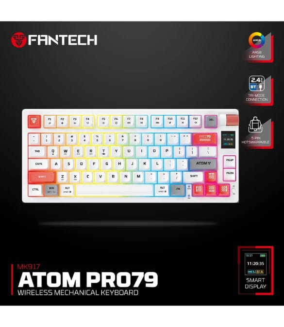 Fantech MK917 Atom PRO79 Wireless Gaming Keyboard White - Red Switch