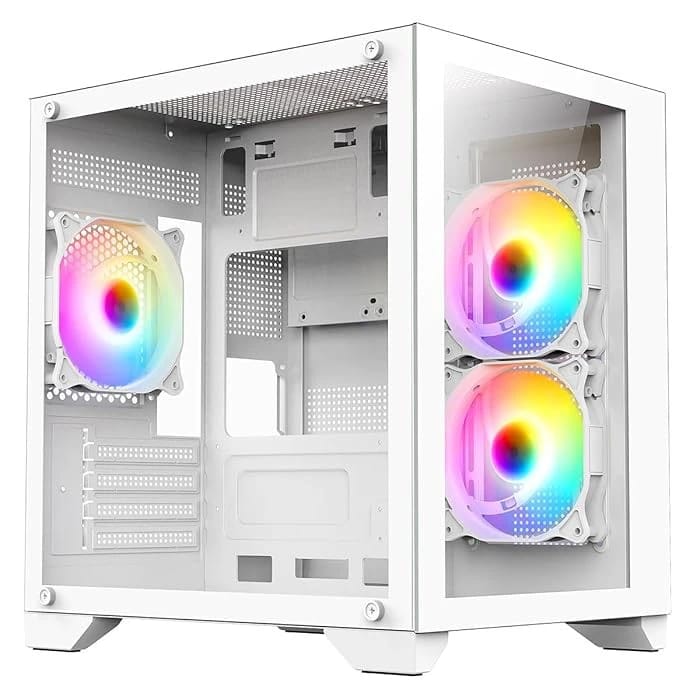 gaming case full glass mini 3 fan white