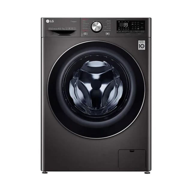 غسالة ومجفف LG 10.5/7 كجم محرك دفع مباشر عاكس TurboWash 360 (واي فاي) أسود فولاذي (جديد)