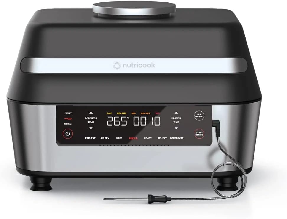 شواية كهربائية داخلية ذكية من Nutricook XL بسعة 8.5 لتر - أسود وفضي