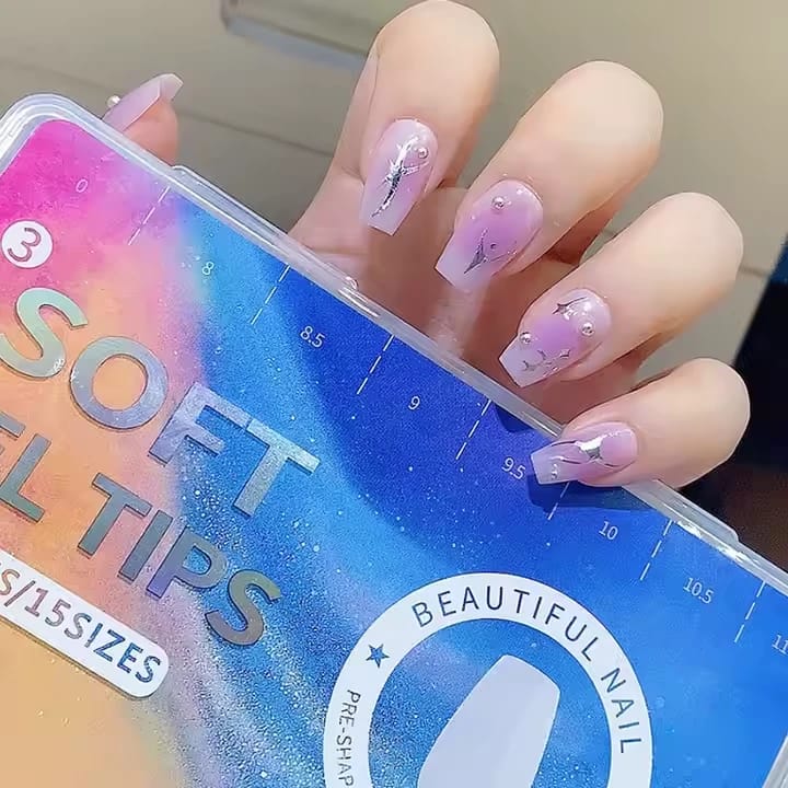 420 Pcs Soft Gel Full Cover Nail Tips – 15 Sizes Almond Kiwi Crystal Gel Nail Extensions with Storage Case