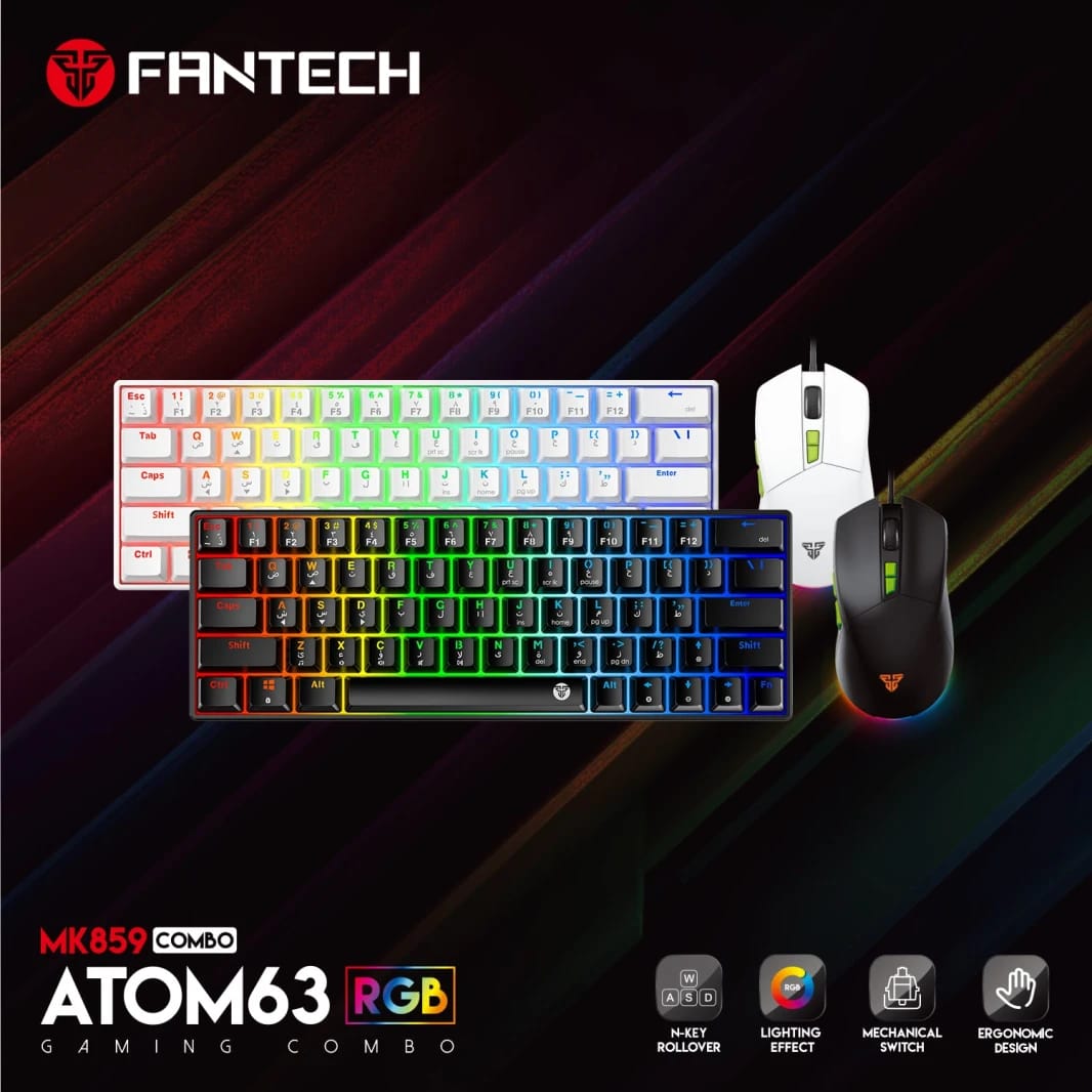 Fantech Atom63 Mk859c لوحة مفاتيح الألعاب الميكانيكية والماوس العربي/اللغة الإنجليزية