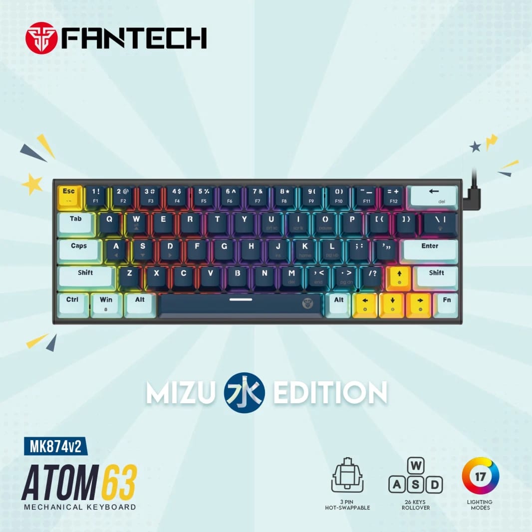Fantech Mk874 V2 Atom 63 Hot Swappable لوحة المفاتيح البحرية الأزرق