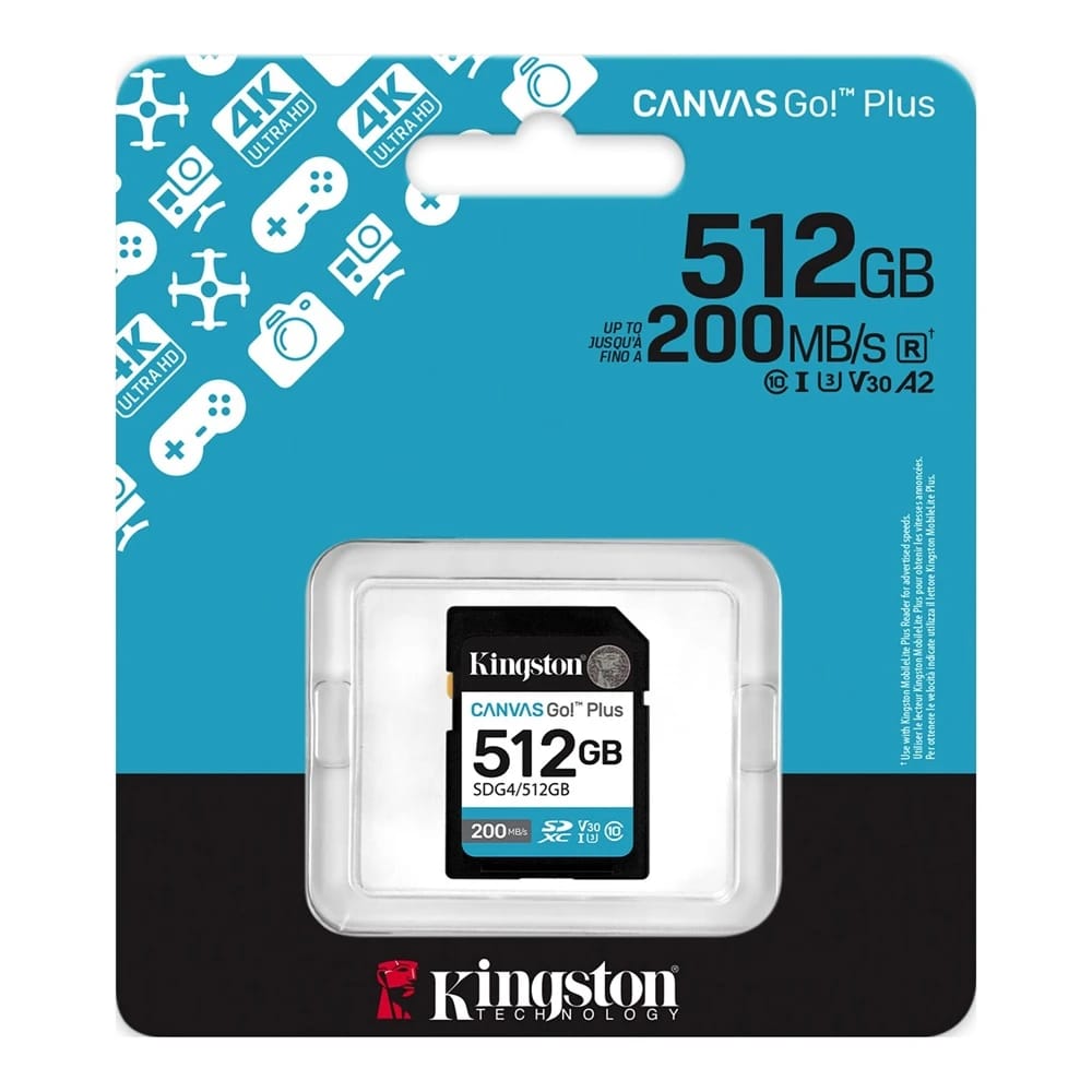 Kingston 512GB SDXC Canvas Go Plus Gen4 200MB/s C10 SD Card SDG4/512GB