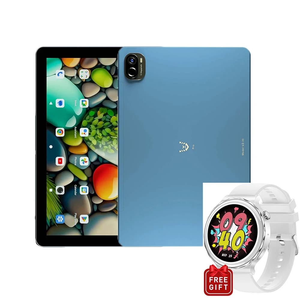 Vikusha VZ-30 Pro Tablet "معالج ثماني النواة ، تخزين 64 جيجابايت ، ذاكرة الوصول العشوائي 4GB ، شاشة عالية الدقة 10.1 بوصة ، 4G LTE ، الأزرق" مع Vikusha Vogue 2 Smart Watch Gift