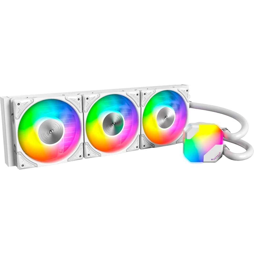 MONTECH HyperFlow ARGB 360 – AIO CPU Liquid Cooler, Intel & AMD Compatible | Enhanced 3100 RPM Water Pump Great Design – White