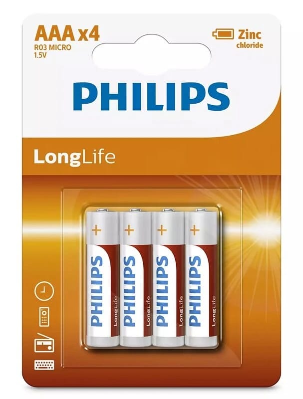 Philips long life AAA Batteries – 4 packs – Zinc Chloride