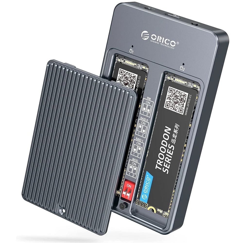 Orico Dual-Bay m.2 NGFF Sata SSD Enclosure Aluminum alloy [ ORICO-M2N210-RC3-GY-BP ]