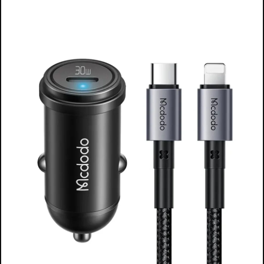 Mcdodo CC-7492 30W 1C PD Fast Car Charger+ 36W C to Lighting Cable 1.2m - Black