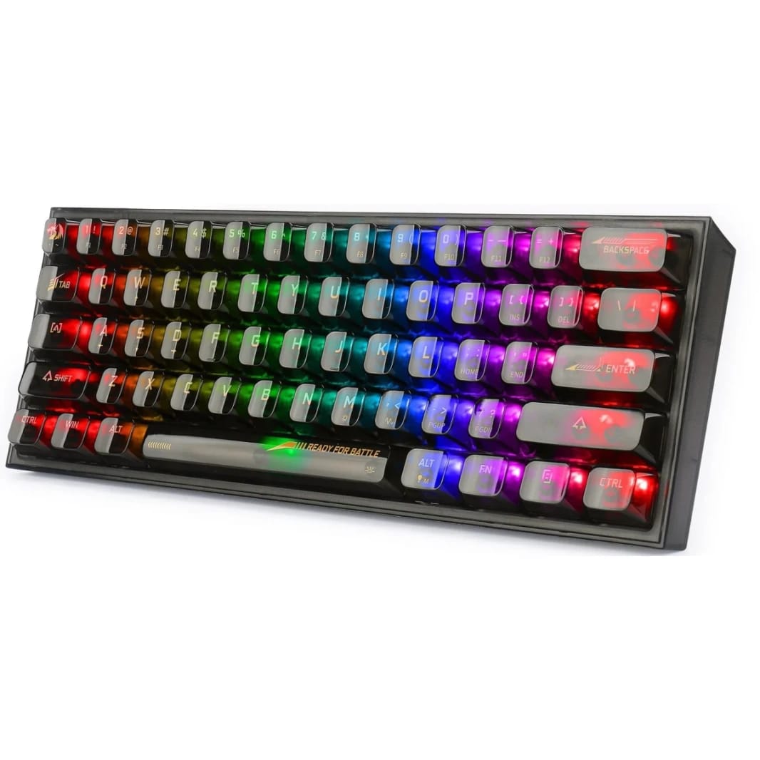 لوحة مفاتيح الألعاب السلكية Redragon K617CTB-RGB بتصميم 60% وإضاءة RGB، مدمجة بـ 61 مفتاحًا، ميكانيكية وشفافة بالكامل - أسود