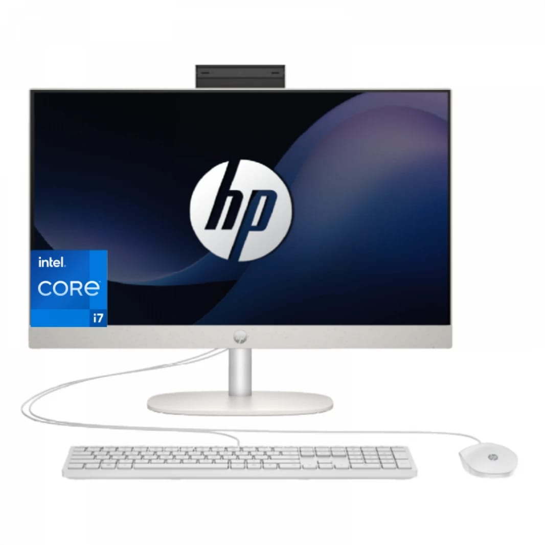 جهاز كمبيوتر HP الكل في واحد AIO طراز 24-cr0040ne (2023) بمعالج Intel® Core™ i7-1355U من الجيل 13 وذاكرة 8 جيجابايت وقرص SSD بسعة 512 جيجابايت وشاشة 24 بوصة IPS FHD - أبيض